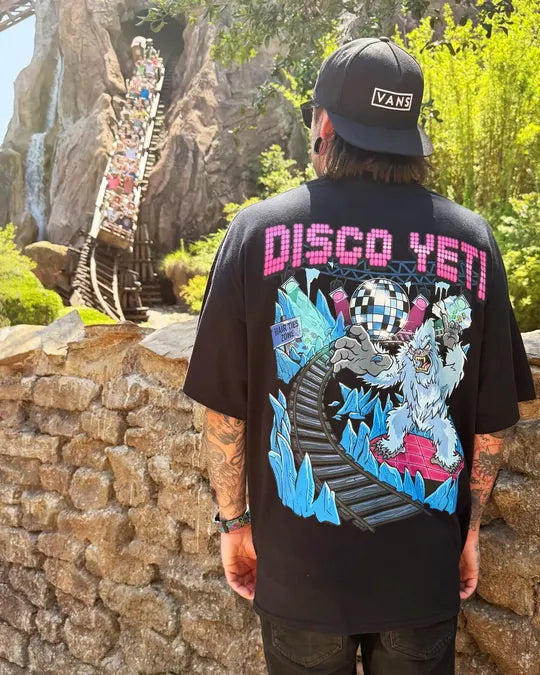 Customer wearing the Disco Yeti design at the parks