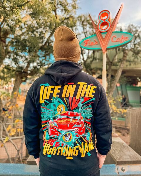 Someone wearing a Mouse House design in a theme park